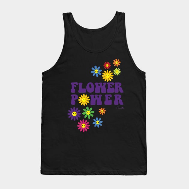 Sticker Style Flower Power Multi Color Happy Face Daisies Tank Top by ClaudiaFlores